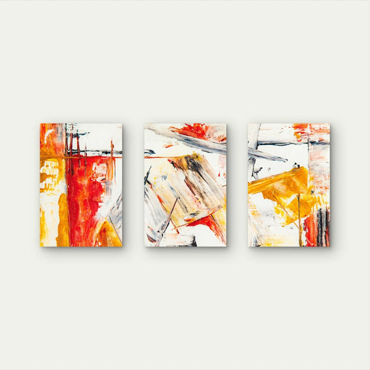 3pcs Warm Abstract Expressionism Paint Pattern Wall Art Set Canvas Framed 60x90cm - High Quality Print 100% Australian Made Wall Canvas Ready to Hang
