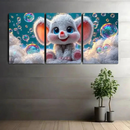 3pcs Baby Elephant Fantasy Reflections Poster Metal Print Ready to Hang Art