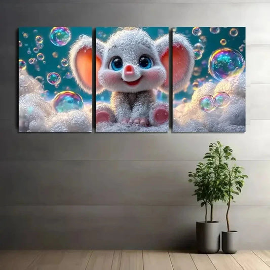 3pcs Baby Elephant Fantasy Reflections Poster Metal Print Ready to Hang Art