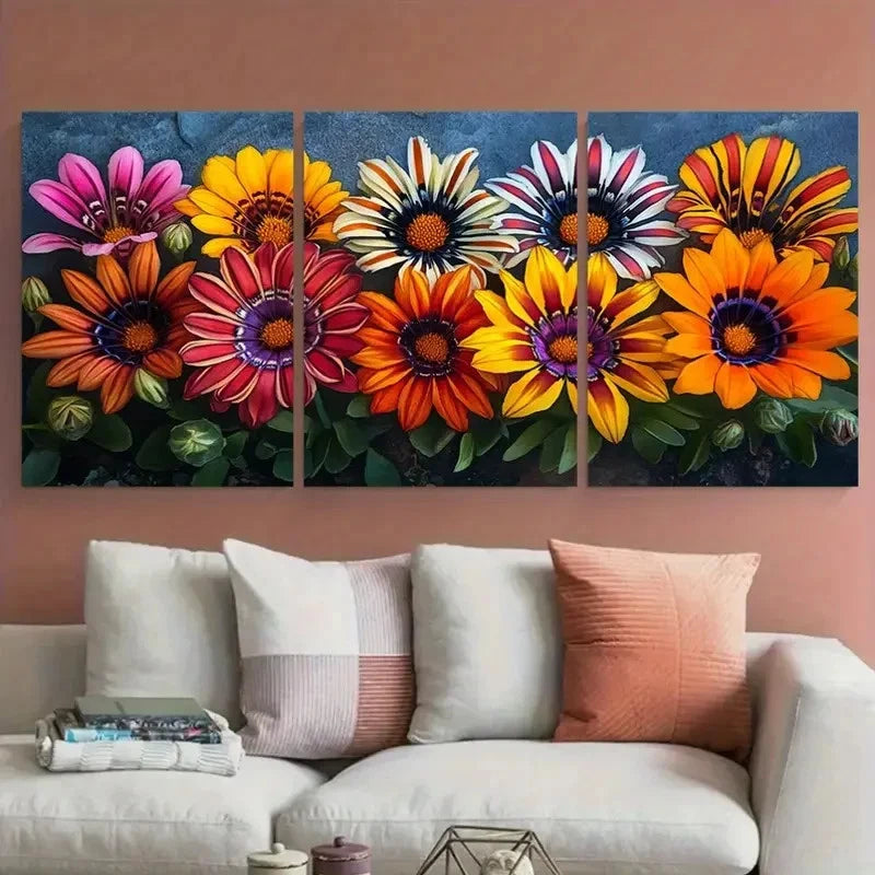 3pcs Vibrant Gazania African Daisy Tiger Stripes Metal Print Ready to Hang Art