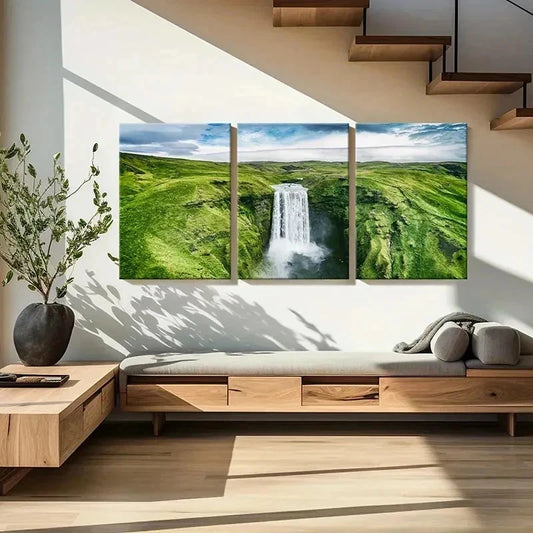 3pcs Waterfall & Natural Green Landscape Wall Art Set Canvas Framed 40x60cm - High Quality Print 100% Australian Made Wall Canvas Ready to Hang