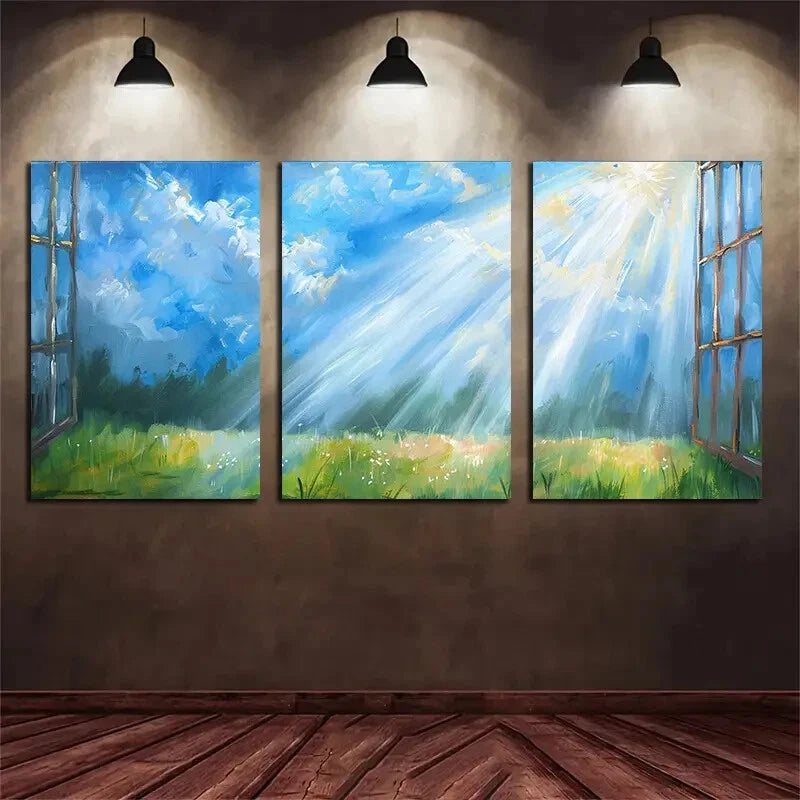 3pcs Sunlight Shining Through The Window Metal Print Ready to Hang Art