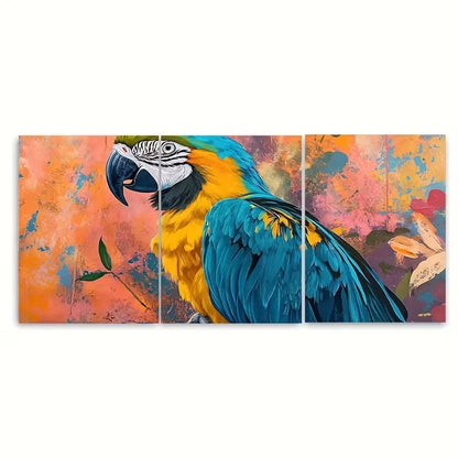 3pcs Vibrant Blue And Yellow Macaw Metal Print Ready to Hang Art