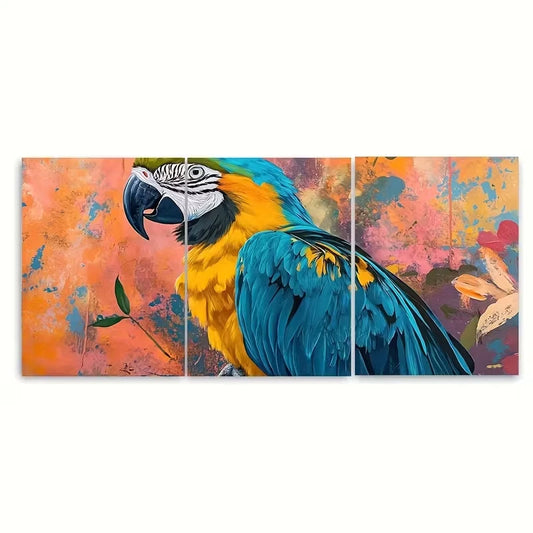 3pcs Vibrant Blue And Yellow Macaw Metal Print Ready to Hang Art