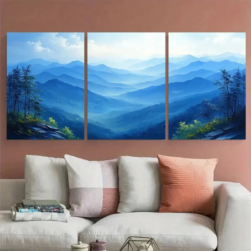 3pcs Blue Ridge Mountains North Carolina Landscape Metal Print Ready to Hang Art
