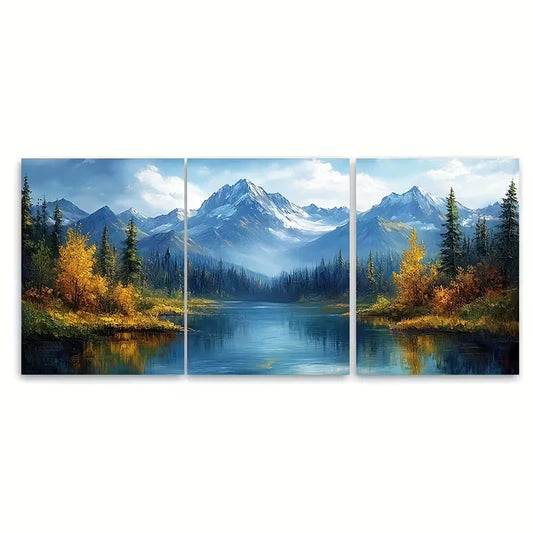 3pcs Oregon Landscape with Snow-Capped Peaks Metal Print Ready to Hang Art