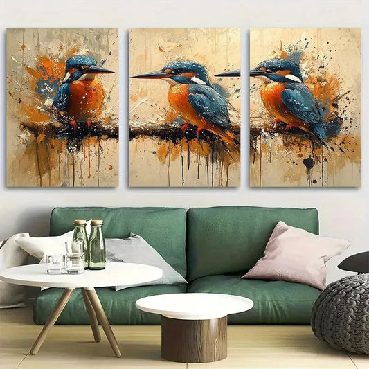 3pcs Kingfishers in Flight Design Metal Print Ready to Hang Art