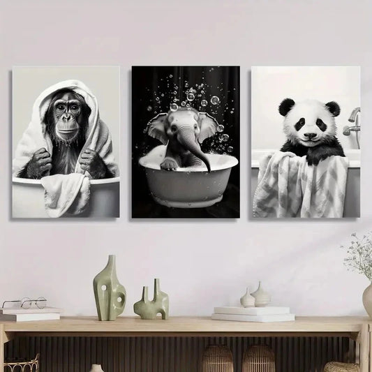 3pcs Artworks Featuring Adorable Cartoon AnimalWall Art Set Canvas Framed 40x60cm - High Quality Print 100% Australian Made Wall Canvas Ready to Hang