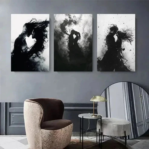3pcs Abstract Black White Couple Kiss Perfect Wall Art Canvas Unframed - High Quality Print 100% Australian Made Wall Canvas