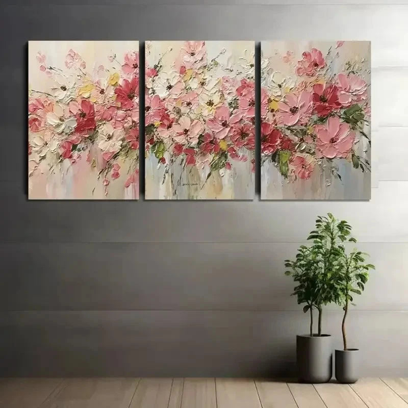 3pcs Pink Floral Abstract Wall Art Metal Print Ready to Hang Art