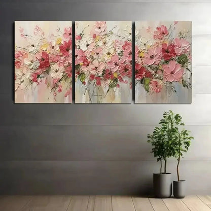 3pcs Pink Floral Abstract Wall Art Metal Print Ready to Hang Art