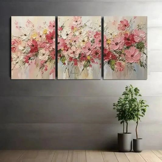 3pcs Pink Floral Abstract Wall Art Metal Print Ready to Hang Art