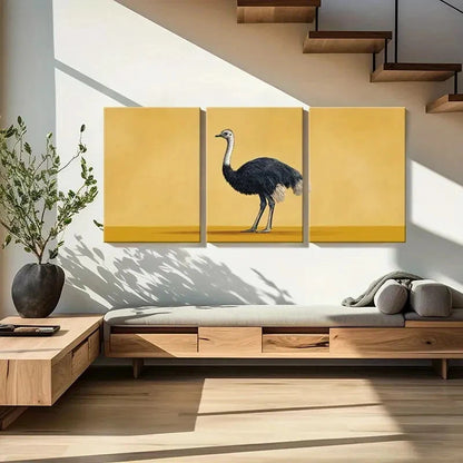 3pcs Ostrich Art Print Wildlife Illustration Metal Print Ready to Hang Art