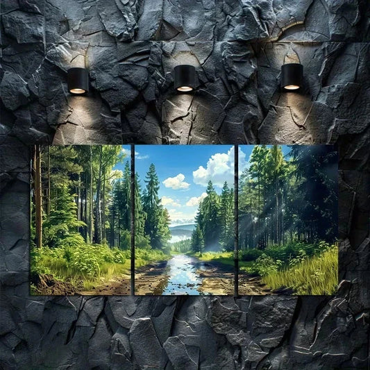 3pcs Landscape of a Forest and a Stream Metal Print Ready to Hang Art