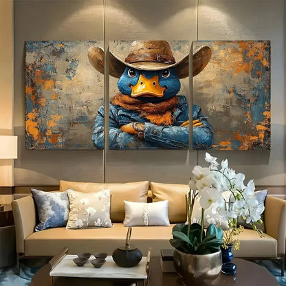 3pcs Funny Mallard Portrait Cowboy Duck Metal Print Ready to Hang Art