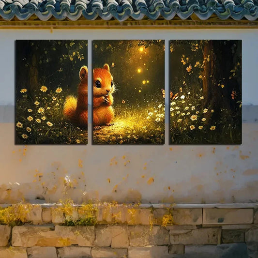 3pcs Enchanting Squirrel & Butterfly Magical Scene Metal Print Ready to Hang Art
