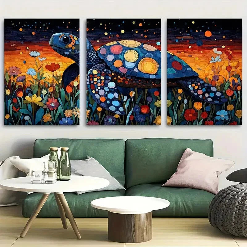 3pcs Turtle Folk Scandinavian Design Metal Print Ready to Hang Art