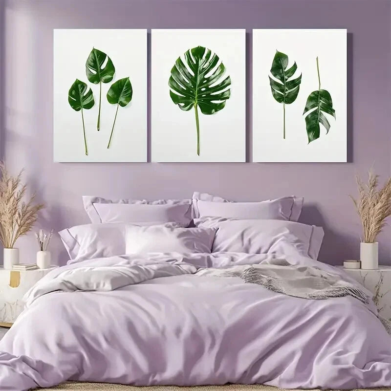 3pcs Vibrant Monstera Leaves Tropical Palm Leaf Metal Print Ready to Hang Art