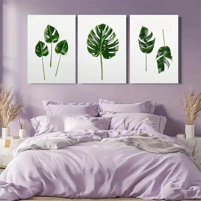 3pcs Vibrant Monstera Leaves Tropical Palm Leaf Metal Print Ready to Hang Art