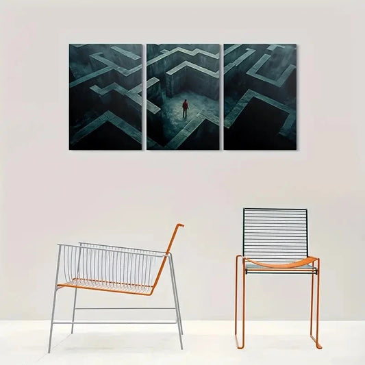3pcs Abstract Maze Lost in the Labyrinth Metal Print Ready to Hang Art