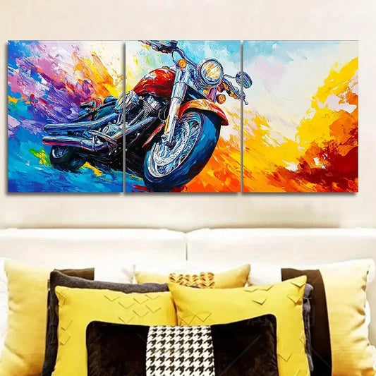 3pcs Motorcycle Oil Painting Metal Print Ready to Hang Art