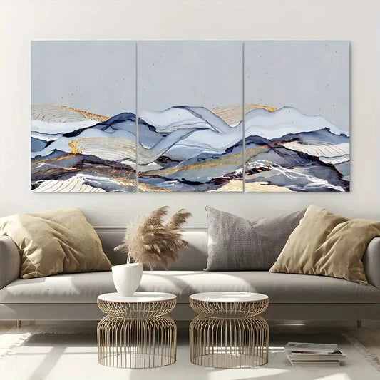 3pcs Abstract Mountain Multicolor Relief Metal Print Ready to Hang Art