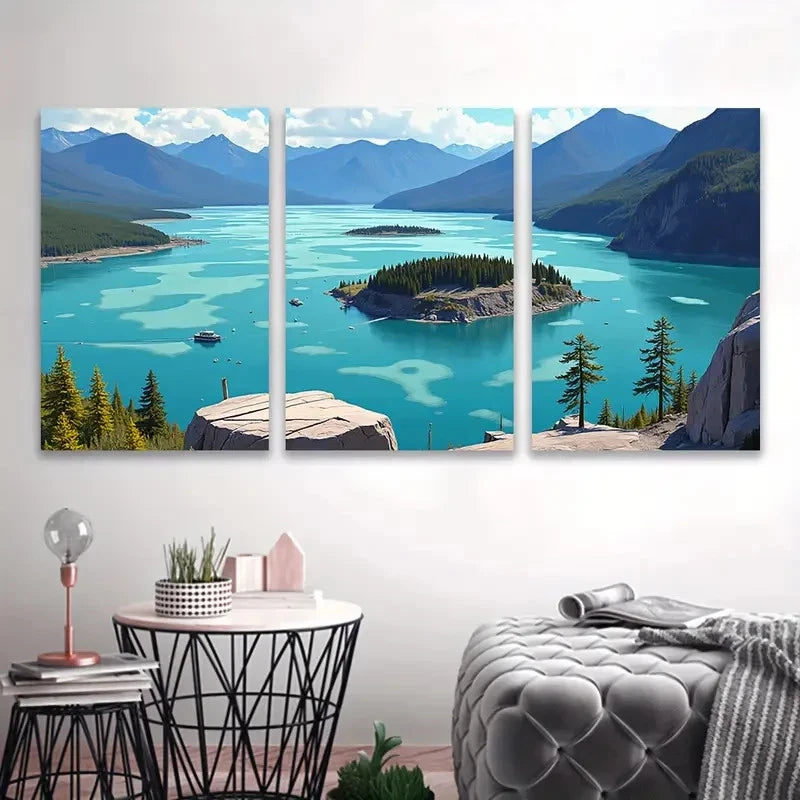 3pcs Beautiful Lake Landscape Wall Art Set Canvas Framed 50x70cm - High Quality Print 100% Australian Made Wall Canvas Ready to Hang