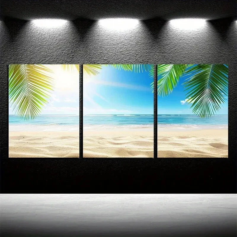 3pcs Tropical Beach Scene Palm Tree Seascape Metal Print Ready to Hang Art