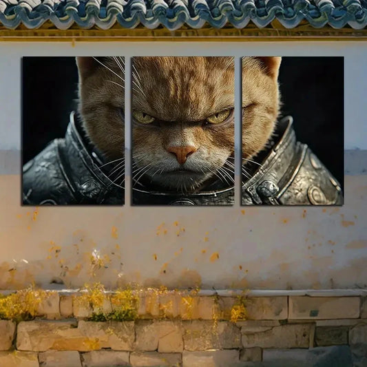 3pcs Knight Cat Armor Design Metal Print Ready to Hang Art