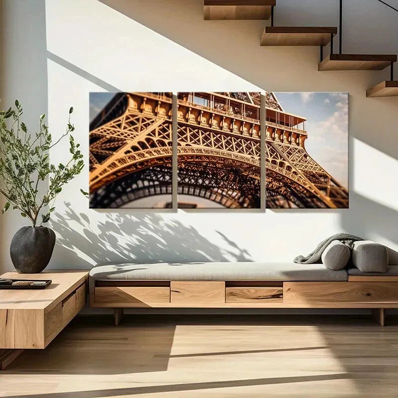 3pcs Eiffel Tower Architectural Marvel Parisian Metal Print Ready to Hang Art