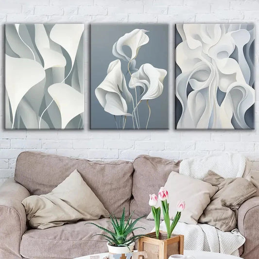 3pcs Elegant White Calla Lily Minimalist Metal Print Ready to Hang Art