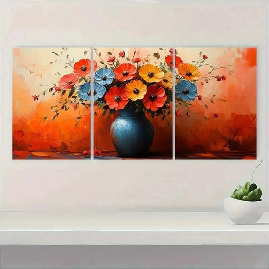 3pcs Vase Flower Abstract Colorful Perfect Wall Art Set Canvas Framed 40x60cm - High Quality Print 100% Australian Made Wall Canvas Ready to Hang.