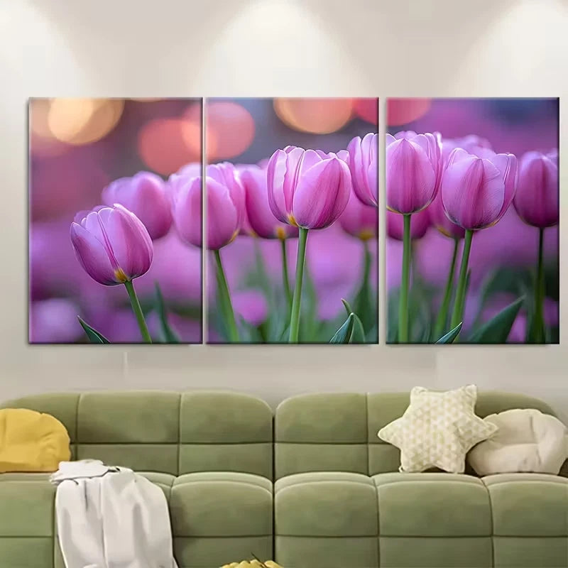 3pcs Violet Toned Tulip Bouquet Metal Print Ready to Hang Art