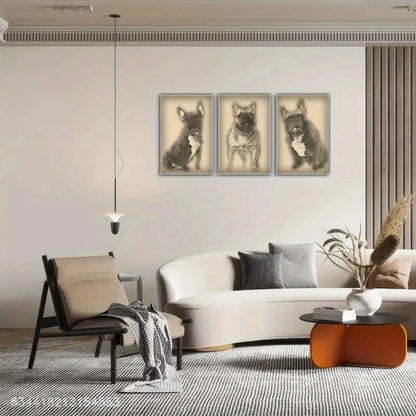 3pcs Vintage Adorable French Bulldog Puppies Metal Print Ready to Hang Art