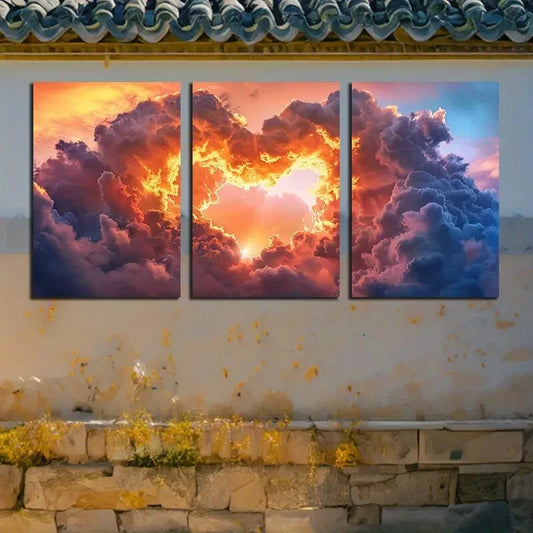 3pcs Vibrant Heart-shaped Cloud Design Metal Print Ready to Hang Art