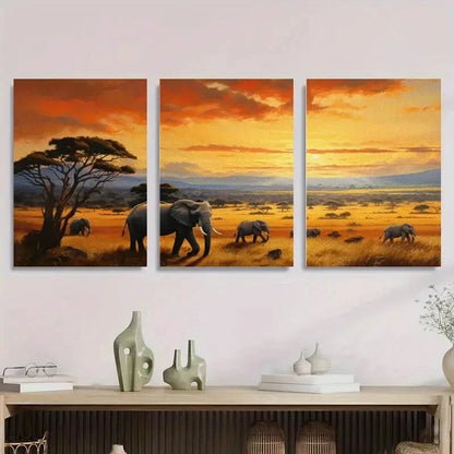 3pcs Majestic Elephants in African Wall Art Set Canvas Framed 40x60cm - High Quality Print 100% Australian Made Wall Canvas Ready to Hang