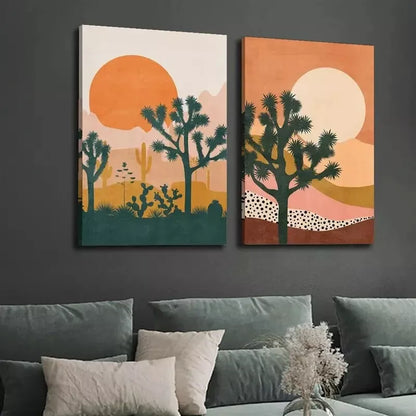 2pcs Joshua Trees Under The Setting Desert Sun Canvas Framed 50x75cm - High Quality Print 100% Australian Made Wall Canvas Ready to Hang