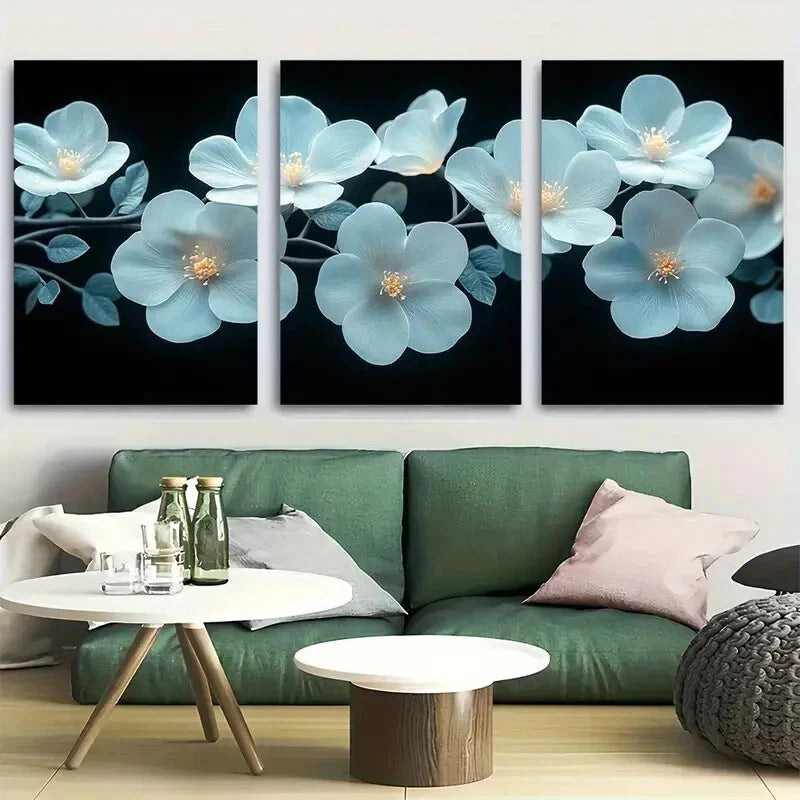 3pcs Delicate White Flowers and Vines Metal Print Ready to Hang Art