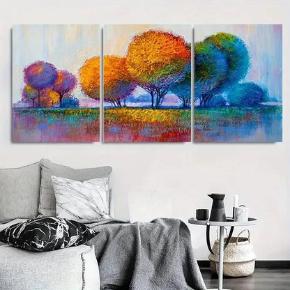 3pcs Nature Colorful Pastel Trees Landscape Metal Print Ready to Hang Art