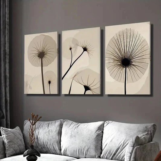 3pcs Beige Botanical Line Floral Decoration Wall Art Set Canvas Framed 60x90cm - High Quality Print 100% Australian Made Wall Canvas Ready to Hang