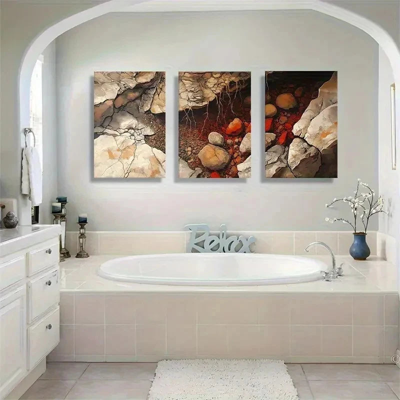 3pcs Abstract Riverbed Rock Soil Tones Wall Art Metal Print Ready to Hang Art