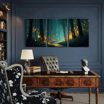 3pcs Enchanted Forest Art Butterfly Glow Mystical Metal Print Ready to Hang Art