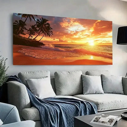 Sunset Coast Vibrant Beach wall canvas office home room framed 120x60cm