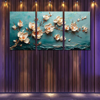 3pcs Texture of Magnolia Flowers Painting Wall Art Set Canvas Framed 60x90cm - High Quality Print 100% Australian Made Wall Canvas Ready to Hang