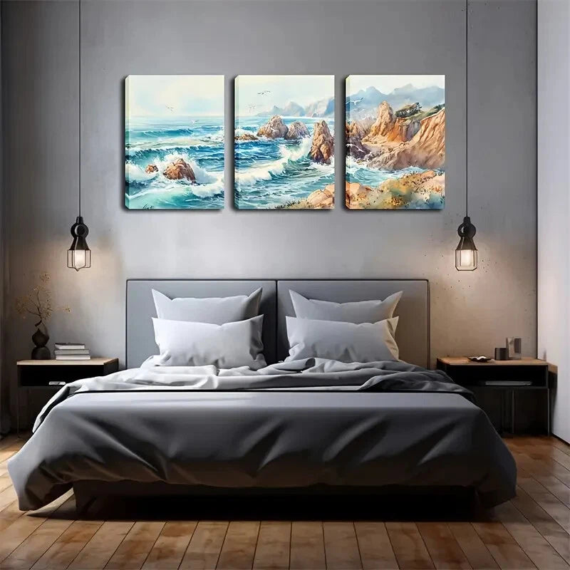 3pcs Triple Reef Waves Amazing Art Painting Metal Print Ready to Hang Art