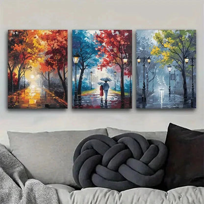 3pcs Seasonal Street Scene for Couples Metal Print Ready to Hang Art