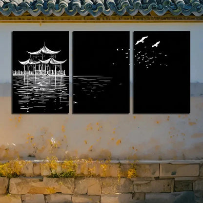 3pcs Modern Black and White Bridge Metal Print Ready to Hang Art