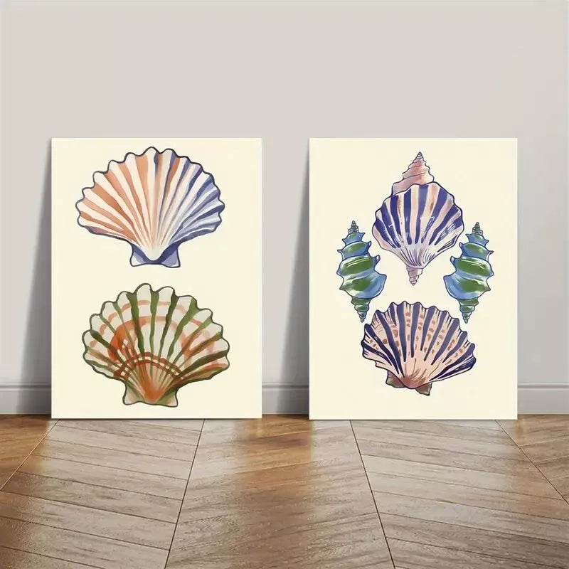 2pcs Nordic Style, Blue Shell Canvas Framed 50x75cm - High Quality Print 100% Australian Made Wall Canvas Ready to Hang