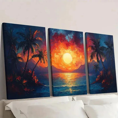 3pcs Abstract Landscape Art Palm Trees GH  Wall Art Set Canvas Unframed - High Quality Print 100% Australian Made Wall Canvas - Bella Home Decor