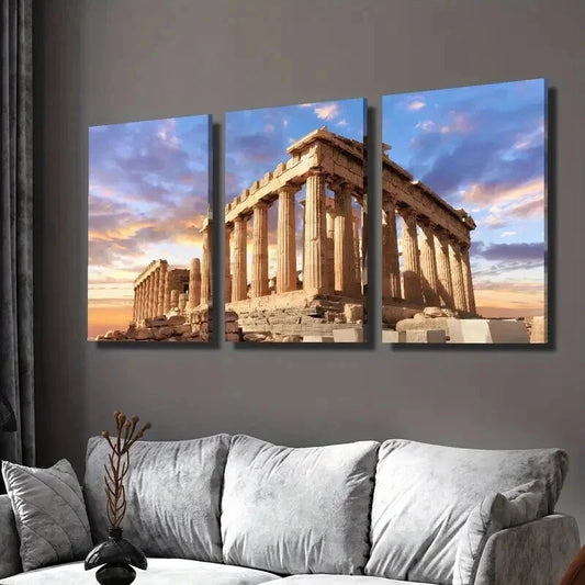 3pcs Acropolis And Parthenon of Greece Wall Art Set Canvas Framed 40x60cm - High Quality Print 100% Australian Made Wall Canvas Ready to Hang